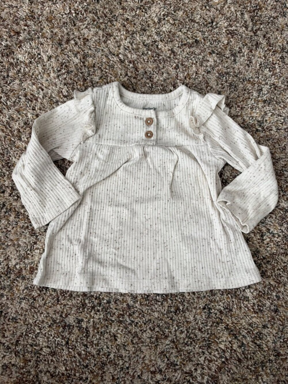 Carter's Baby Long Sleeve Top Tee Shirt Size 6M Cream Ruffle Neutral Ribbed Knit